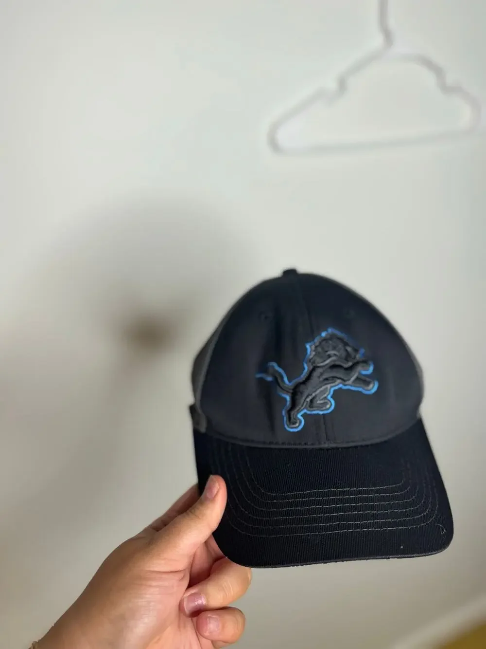 NFL Team Apparel Detroit Lions Baseball Cap Black and Blue Classic Modern
